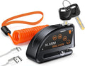 Motorcycle Disc Lock with Alarm, Electric Scooter Lock Heavy Duty Anti-Theft with 120dB Alarm, 5FT Reminder Cable for Helmet Anti-Theft, Rechargeable (Black)