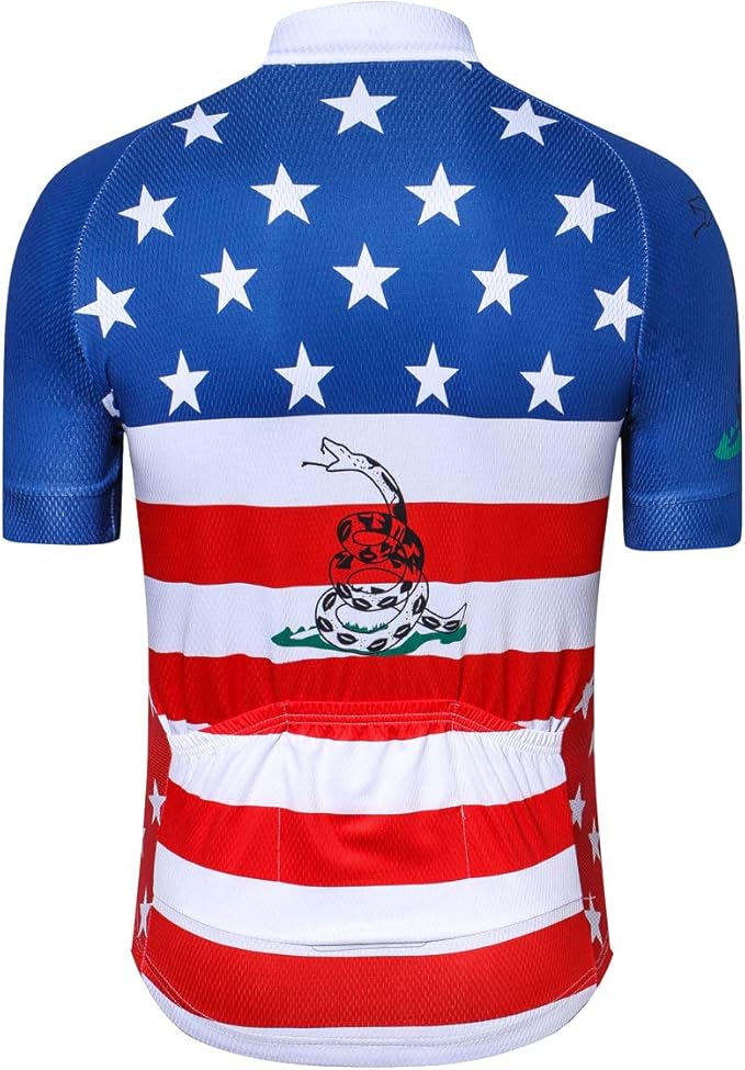 Cycling Jersey Short Sleeve USA Style Bike Tops with Pocket Reflective Stripe