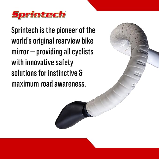 Sprintech Swiss-Made Convex Chrome-Plated Bike Mirror for Drop Bars – Hand-Finished, Adjustable, Reflective Surface, Durable ABS Housing (Black, Extra Large)
