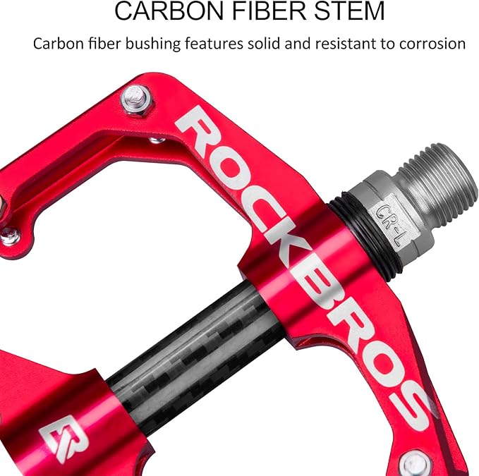 Rock BROS Mountain Bike Pedals Flat Bicycle Pedals 9/16 Lightweight Road Bike Pedals Carbon Fiber Sealed Bearing Flat Pedals for MTB