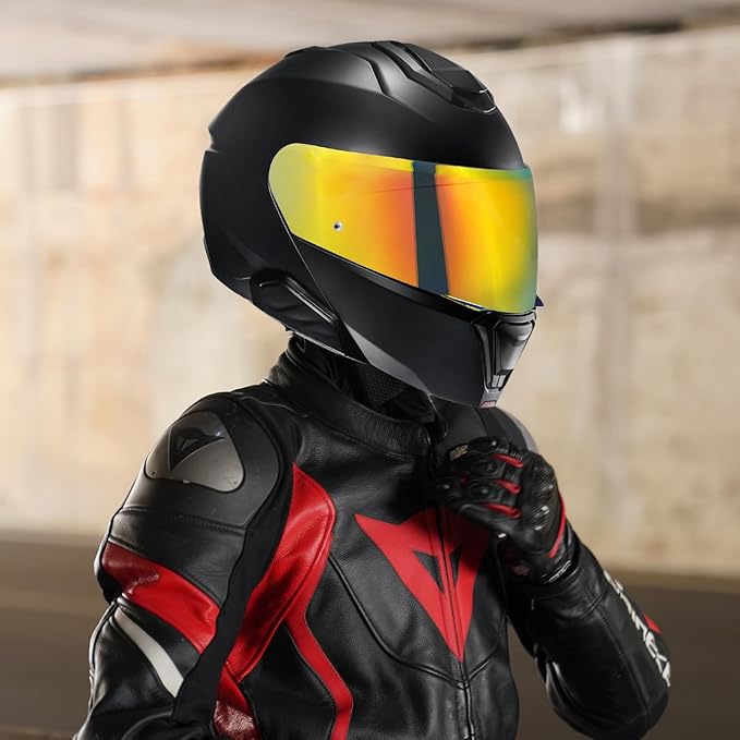 VCOROS I90 Helmet Shield Replacement, I90 Helmet Visor Shield Compatible with HJ-33 I91 Motorcycle Helmet Accessories (Chrome Red)