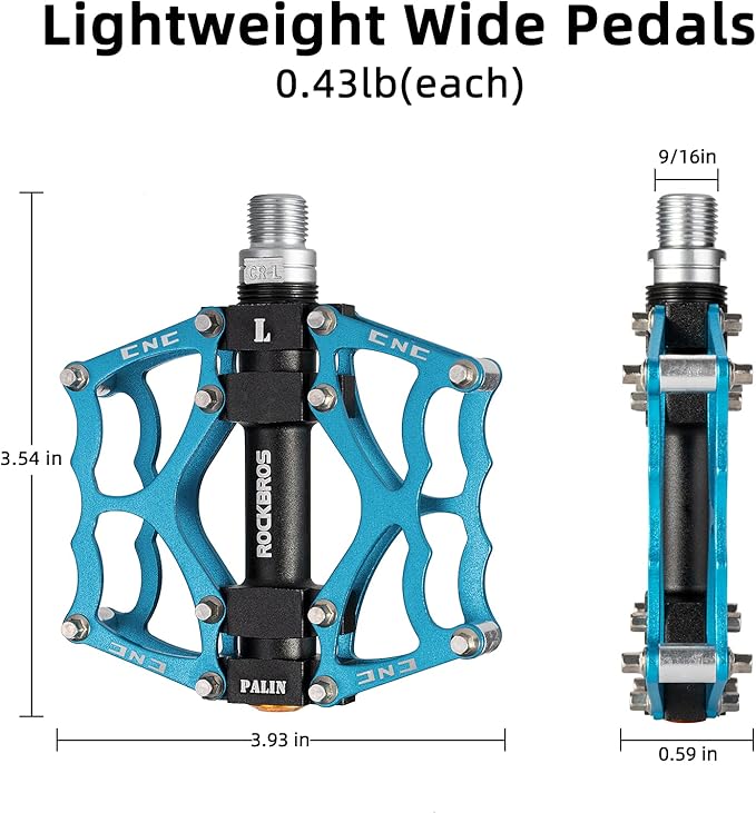 ROCKBROS Mountain Bike Pedals MTB Pedals CNC Non-Slip Lightweight Aluminum Alloy Bicycle Pedals Sealed Bearings Bicycle Platform Pedals 9/16" BMX Road Bike Pedal