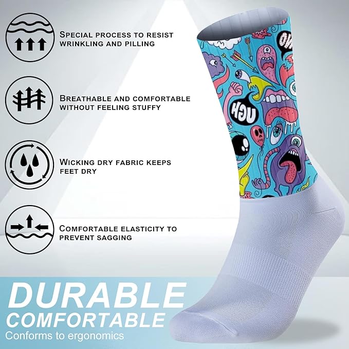 Cycling Socks Athletic Crew Socks Breathable Cushioned Compression Running Hiking Socks For Mens Womens