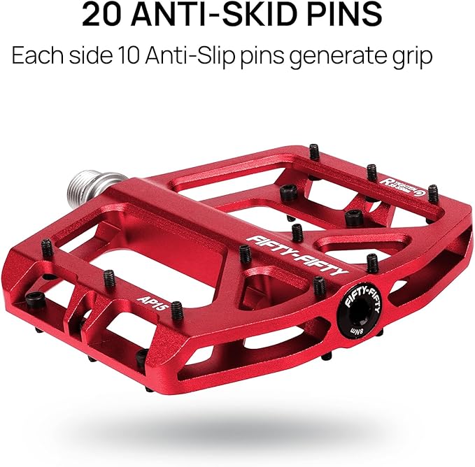 FIFTY-FIFTY Mountain Bike Pedals, Non-Slip and Aluminum Alloy Bicycle Flat Pedals, 9/16" Sealed Bearing, Lightweight and Wide Platform for All Mountain, Enduro, Downhill, E-Bike, MTB