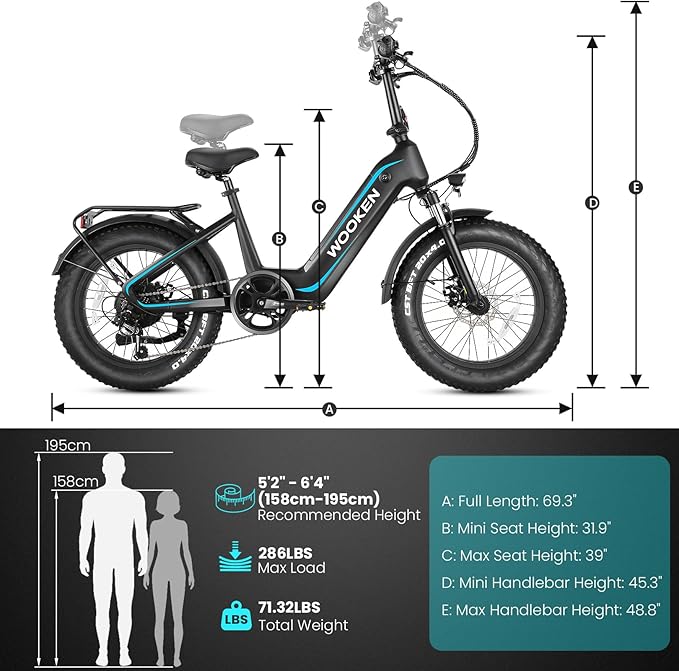 Wooken Electric Bike for Adults, Peak 1000W Motor Ebike,20"x4.0" Fat Tire Electric Bike,48V 624WH Removable Lithium-ion Battery,Up to 60 Miles,Step-Thru Electric Mountain Bike,SGS Certified to UL 2849