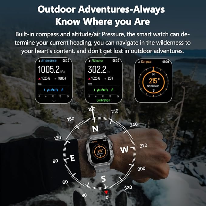 Military Smart Watch with GPS and Map(Answer/Make Call), Smartwatches with Health Monitor, Compass/Altitude/Air Pressure,100+ Sport Modes, Fitness Tracker for Android/iPhone (with GPS+Map, Gray)
