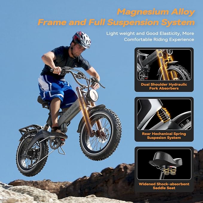 2000W/3000W Peak Motor Electric Bike for Adults, 48V/52V 25AH/30AH Battery Full Suspension Foldable Ebike, 20"x4.0" Fat Tires 35MPH Dirt Bike, 100/120 Miles Hydraulic Brake Magnesium Alloy Motorcycle