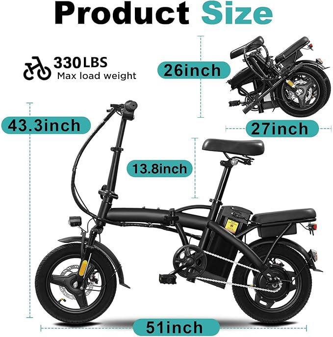 Electric Bike for Adults Teens, Commuter City Folding ebike with 560W Motor and 48V Battery, 24MPH 3-Level Pedals Assist, Dual Disc Brakes,14" Compact Foldable Electric Bicycle with UL 2849 Certified