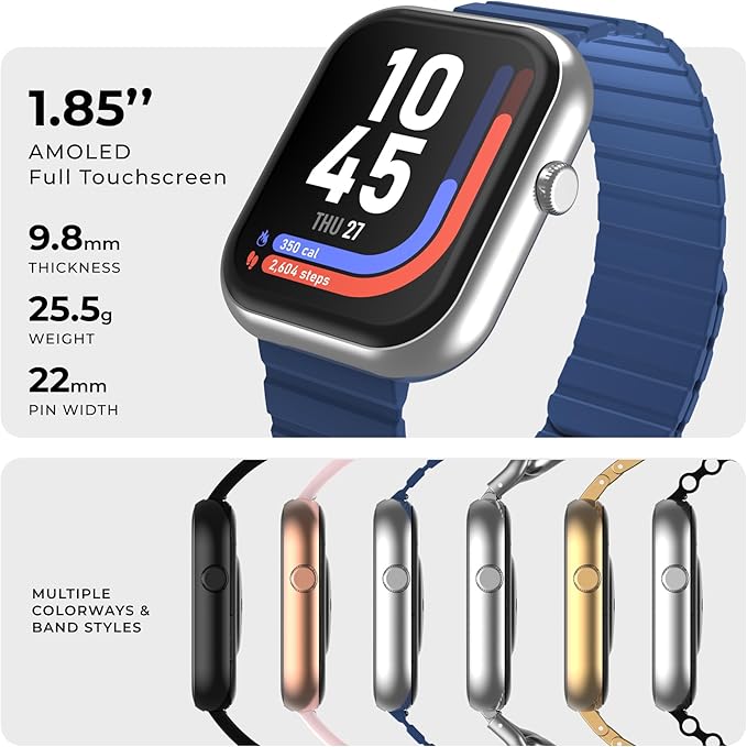 iTouch AIR 5 Smartwatch – 1.85” AMOLED Display, Bluetooth Calling, 100+ Sport Modes, Heart Rate, SPO₂, Stress & Sleep Tracking, IP68 Water Resistant, 7-Day Battery Life – for Android & iOS