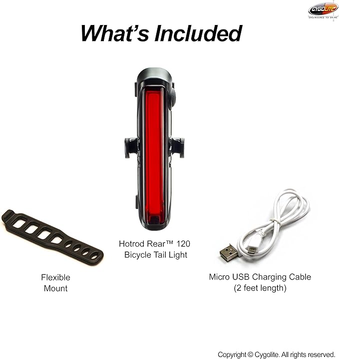 Cygolite Hotrod 120, 90, 50 Lumen Bicycle Tail Light Models- Night & Daytime Modes– Wide Glowing LEDs- Compact Sleek– IP64 Water Resistant– Sturdy Flexible Mount- USB Recharging–Great for Busy Roads