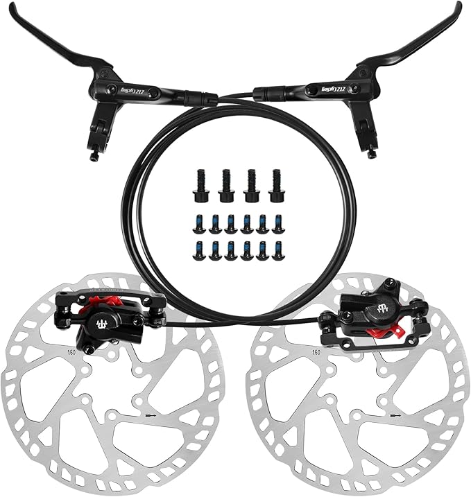 ZTZ MTB Hydraulic Disc Brake Set, Dual Piston Hydraulic Brake Kit with 160mm Rotors for Mountain Bike（Left Front 850mm and Right Rear 1550mm） (Front+Rear)