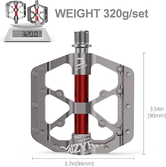MZYRH Road/Mountain Bike Pedals,Lightweight 3 Bearings Bicycle Pedals,9/16” Aluminum Alloy Flat Pedals for Road Mountain BMX MTB Bike