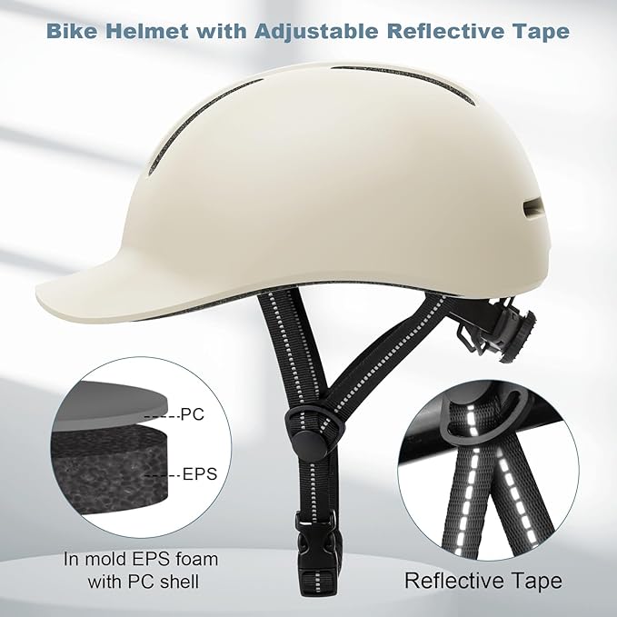 Shinmax Bike Helmet - Lightweight Adjustable Baseball Cap Style Cycling Helmet with Long Visor, Reflective Strip, for Urban Commuter, Mountain & Road Biking