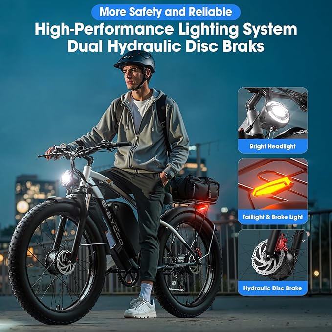 E·Bycco 5000W Peak Dual Motor Electric Bike for Adults, 24" Fat Tire Ebikes 52V 32AH, Max 45 MPH, 100 Miles Long Range, Hydraulic Brake, Pedal Assist Mountain Electric Bicycle