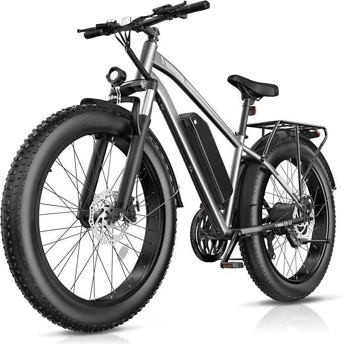Electric Bike for Adults, 1000W Peak 25MPH 60Miles Ebike,48V 13AH Battery Electric Mountain Bike, 26" x 4'' Fat Tire Electric Bicycle with Rear Rack, Fenders, 7 Speed, UL 2849 Certified