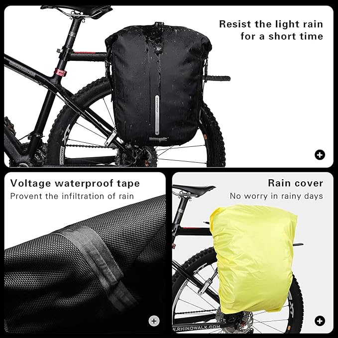 Rhinowalk Bike Pannier Bag Waterproof Rack Bicycle Bag 18L Bike Bag Shoulder Bag Laptop Pannier Backpack Professional Cycling Accessories-Black