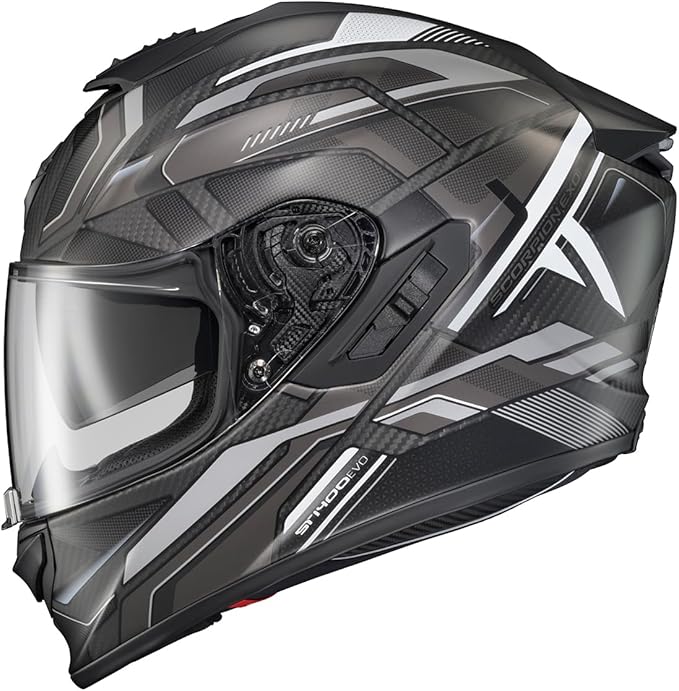 ScorpionEXO ST1400 EVO Carbon Fiber Full Face Sport Touring Street Motorcycle Helmet - Bluetooth Ready Speaker Pockets DOT ECE Hex (Matte Grey - Medium)