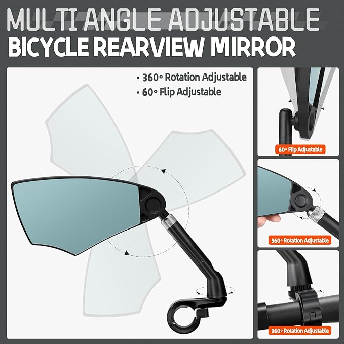 WEST BIKING Anti-Glare Handlebar Bike Mirror - Bike Rear View Mirror With Retractable & 360 ° Adjustable Lens, Foldable Bicycle Mirror For 20-26mm Handlebar（Left-A）