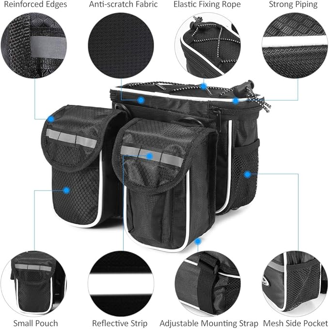 bike top tube bag, Cycling Bike Top Tube Bag with Rain Cover Waterproof Mountain Bicycle Front Frame Pannier Bag Pack