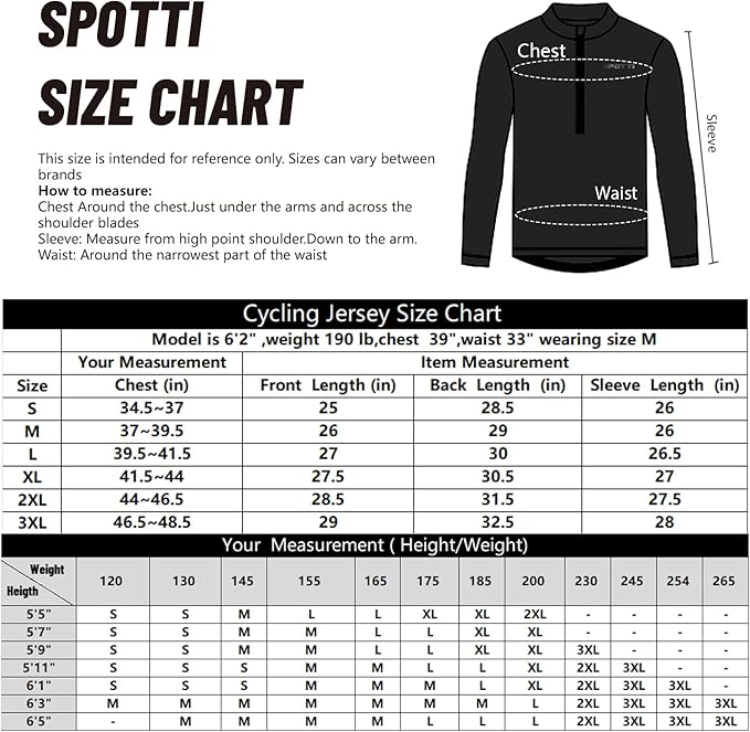 Spotti Men's Cycling Bike Jersey Long Sleeve with 3 Rear Pockets - Moisture Wicking, Breathable, Quick Dry Biking Shirt