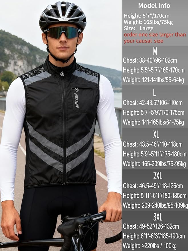 WOSAWE Men's High Visibility Cycling Wind Jacket Water Resistance Reflective Windbreaker