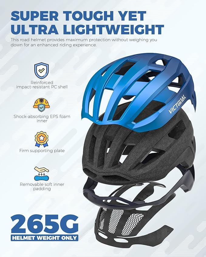 VICTGOAL Road Bike Helmet Adult Men Women with Detachable Magnetic Rear Light, Bicycle Helmet Adjustable Breathable Road Cycling Helmet for Road Mountain Riding