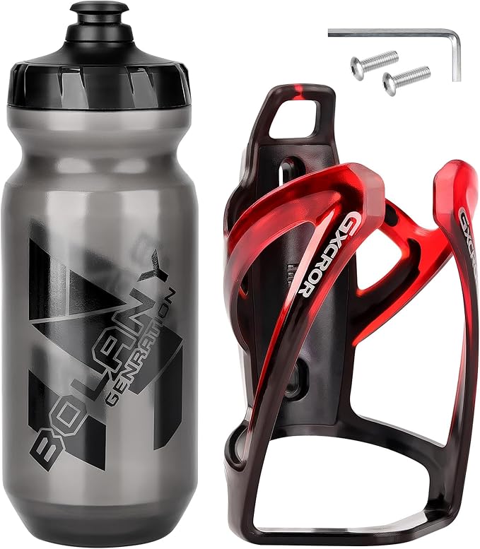 GXCROR Air Cage Bicycle Bottle Cage with Stealth Airtag Storage,Bike Water Bottle Holder,Water Bottle Holder for Bike,Durable,Bike Cup Holder for Most Bottle (BlackRed&Bottle)
