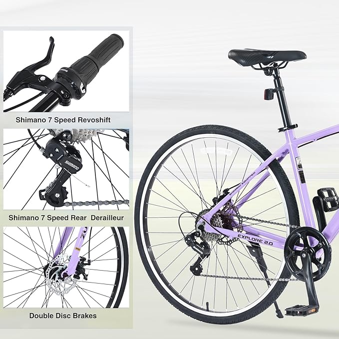 7-Speed Hybrid Road Bike - Aluminum Frame, Dual Disc Brakes, 700C Wheels - Unisex City Bike