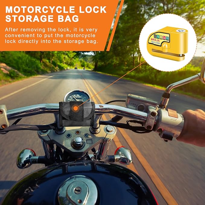 Motorcycle Alarm Disc Brake Lock, Motorcycle Locks Anti Theft Security Wheel Disc Lock Waterproof 110dB Alarm Sound with 5ft Reminder Cable Keys and Carry Pouch for Motorbike Bike Scooter