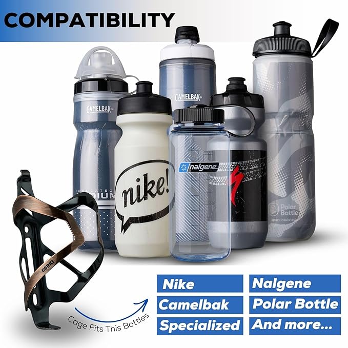 Corki Cycles Heavy Duty Bike Water Bottle Holder, Lightweight Aluminum Cage Shockproof Design for Road Mountain Gravel Bikes, Holds 18-30 oz, 2-Pack Vintage Copper