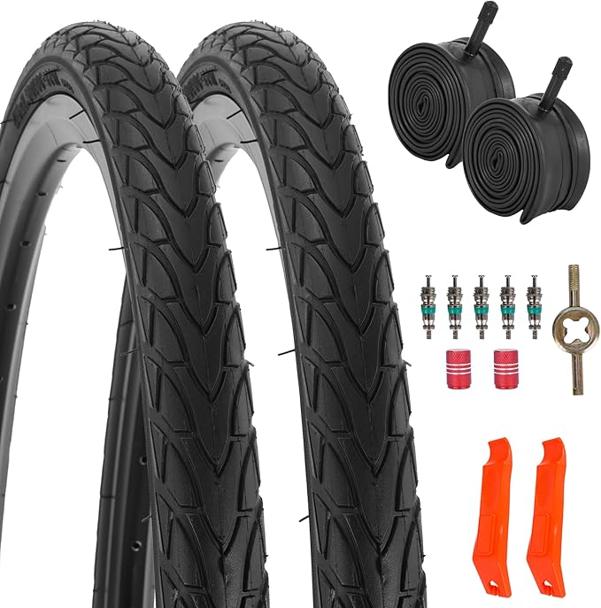 2-Pack 20x1.75 Bike Tire Tube, 20 Inch Mountain Bike Tires & Tubes, Folding Replacement Bicycle Tires with 2 Tire Levers for Hybrid, City Commuter, Urban