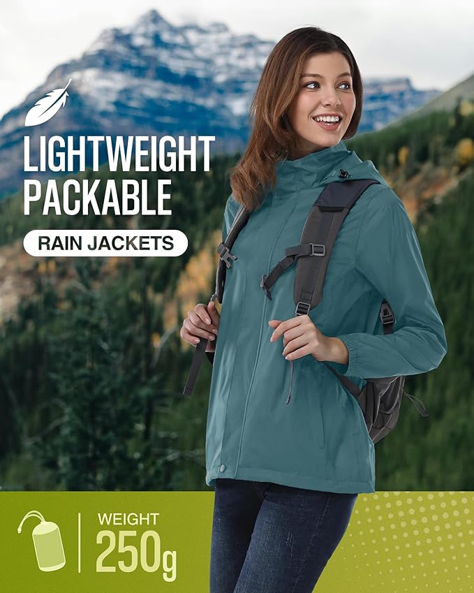 33,000ft Women's Rain Jacket Waterproof Lightweight Packable Raincoat with Hood for Golf Hiking Travel Windbreaker