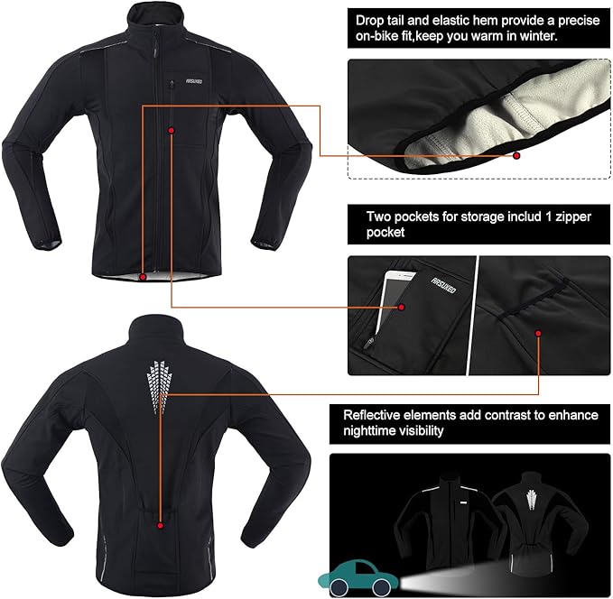 ARSUXEO Winter Warm UP Thermal Softshell Cycling Jacket Windproof Waterproof 15-k