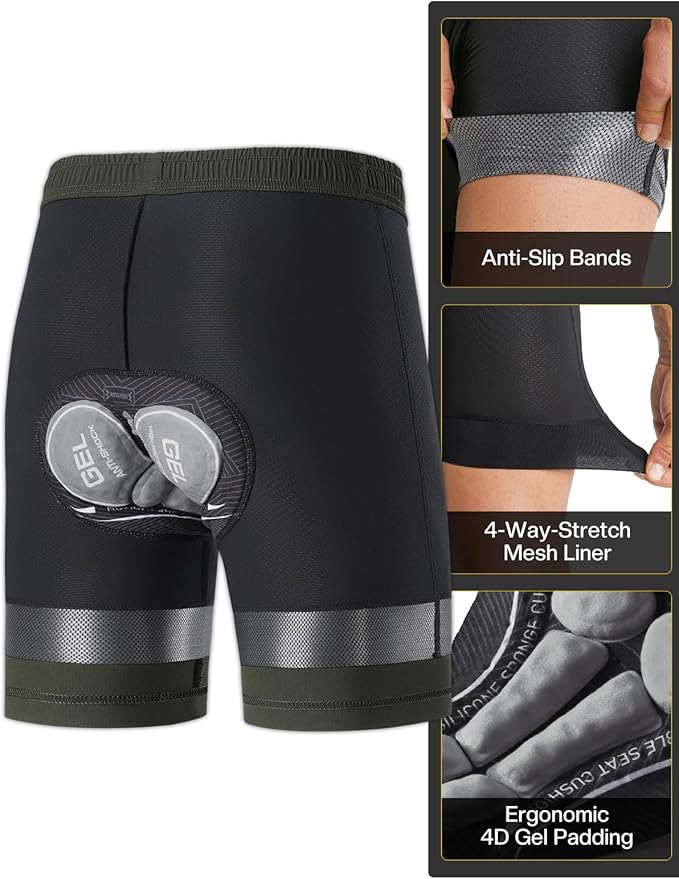ARSUXEO Mens Mountain Bike Shorts Loose Fit Padded Bike Shorts Cycling Shorts Water-Resistant