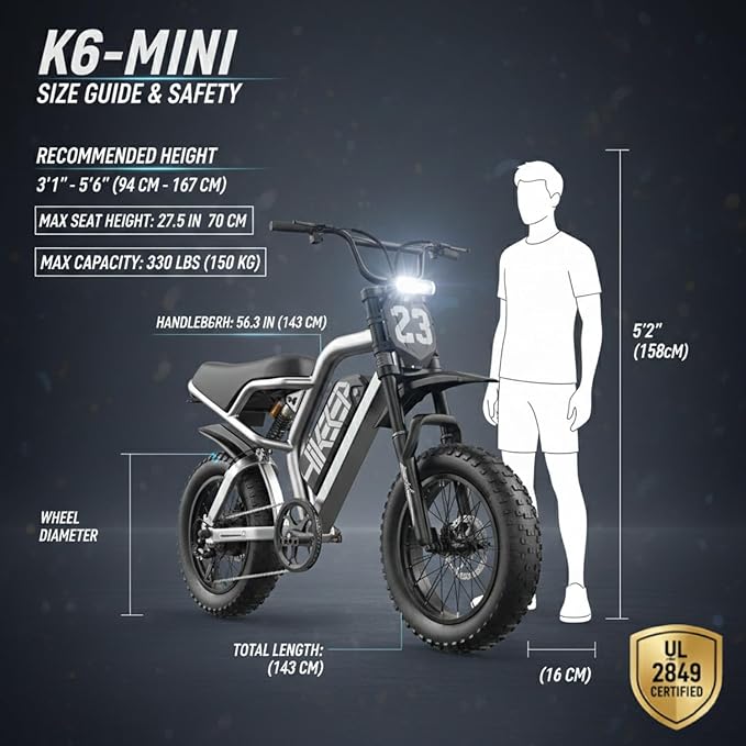 Electric Dirt Bike for Adults, 1500W-3000W Peak Ebike, 16"/20" Fat Tire All-Terrain E-Bike, Dual Suspension Off-Road Racing Machine for Camping & RV Travel, 48V/52V, UL 2849 Certified