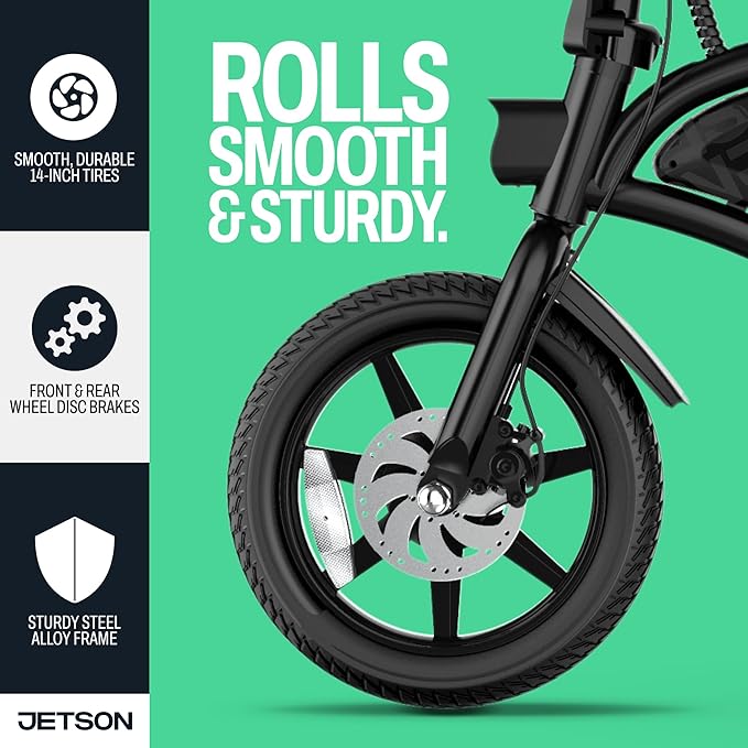 Jetson Bolt Electric Bike, Foot Pegs, Easy-Folding, Built-in Carrying Handle, Twist Throttle, Cruise Control, Up to 15.5 MPH, Range Up to 15 Miles, Ages 13+