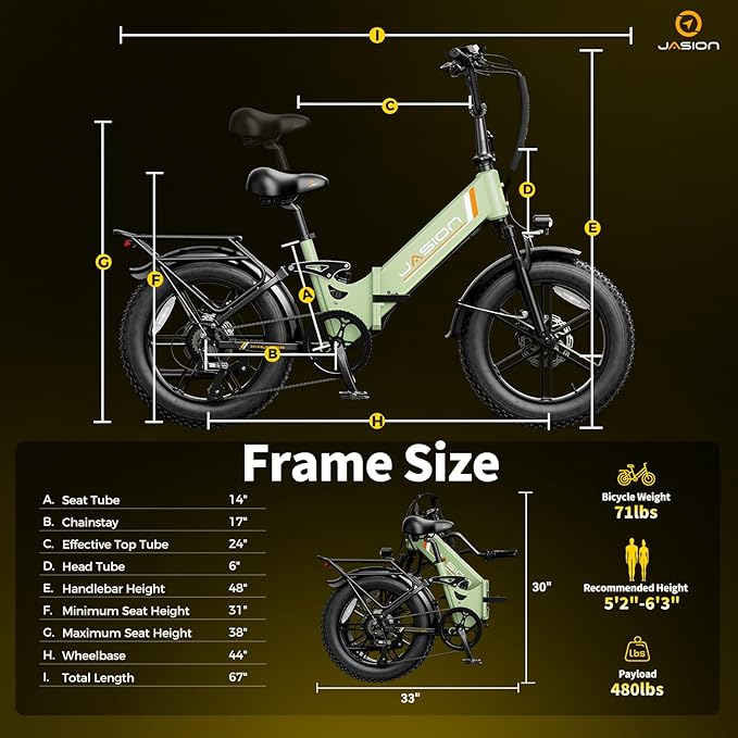 Jasion X-Hunter ST/PRO Foldable Electric Bike for Adults with 20'' Fat Tire,Up to 71-80 Miles Range Ebike,1800W/1400W Peak Motor,30+MPH E Bike,Full Suspension&Dual Hydraulic Disc Brakes Bicycles