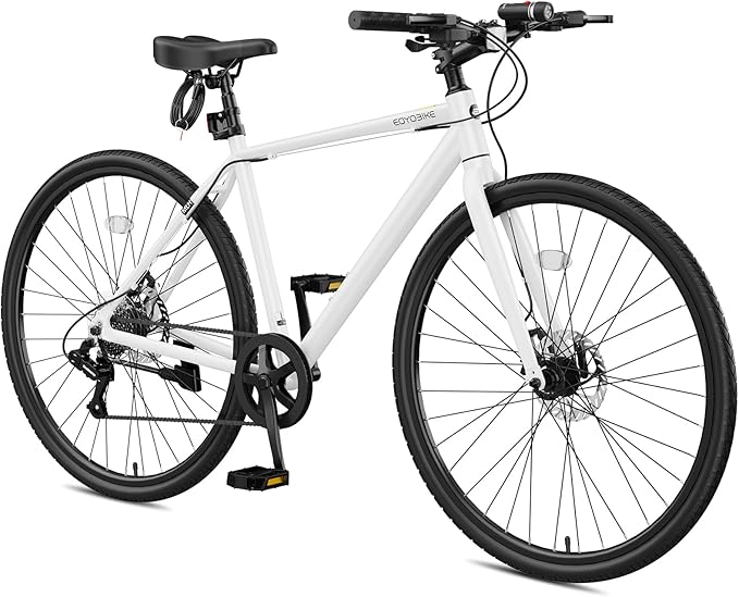 NAIZEA 700C Hybrid Bike for Adults, Aluminum Frame Step-Over Bicycle, 8-Speed Vintage Retro Road Bike for Men and Women, City Commuter Cycling, Multiple Colors