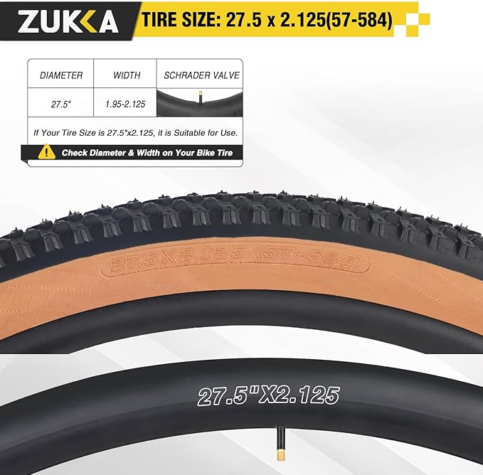 ZUKKA Bike Tire 20/24/26/27.5/29 x 2.125 Bike Tire 2 Pack Mountain Bike Tire Folding Replacement Tire for MTB Mountain Bike, Kids
