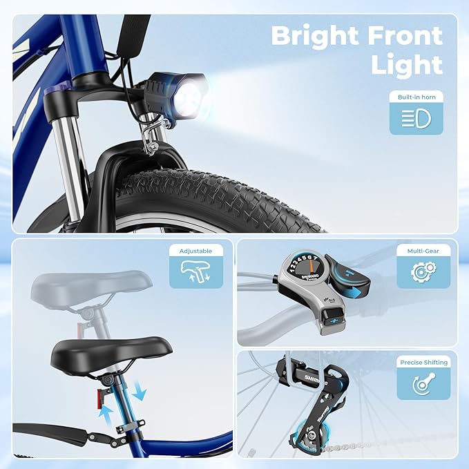 Electric Bikes for Adults, 26"/27.5" E Bikes for Adults with 1200W Peak Motor, 28 MPH, 50+ Miles Range Electric Bicycle, E Mountain Bike with 480WH Removable Battery, UL Certified