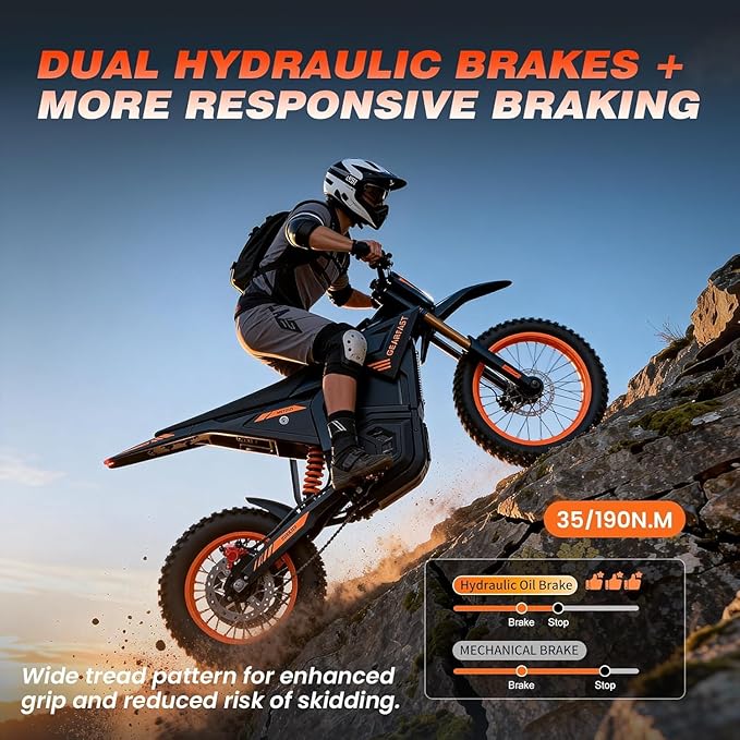 Electric Dirt Bike for Teens Adults, 3500W Peak Mid-Drive Motor with 48V/23AH Battery Ebike, 53-Mile Range, 38mph Speeds with Hydraulic Brakes & Dual Shock Absorption