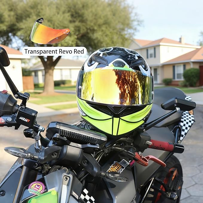 Motorcycle Helmet Visor for AGV K1 K1S K3SV K5 K5S, Anti-Scratch UV Protected Full Face Shield, High-Definition Tinted Mirror PC Lens, Day & Night Riding (Transparent Revo Red)