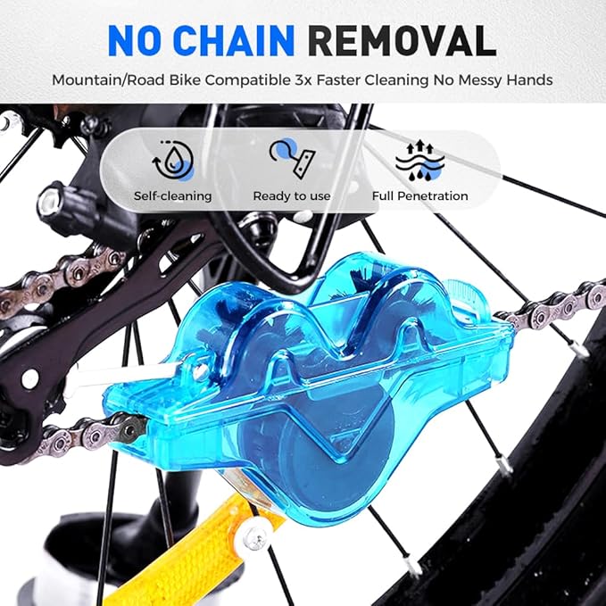 Bike Chain Cleaner Tool, Hand-Free Deep Clean Scrubber with Rotating Brushes for Road Bike, MTB, E-Bike & Motorcycle Bicycle Chain Maintenance Cleaning Tools (1, rose red)