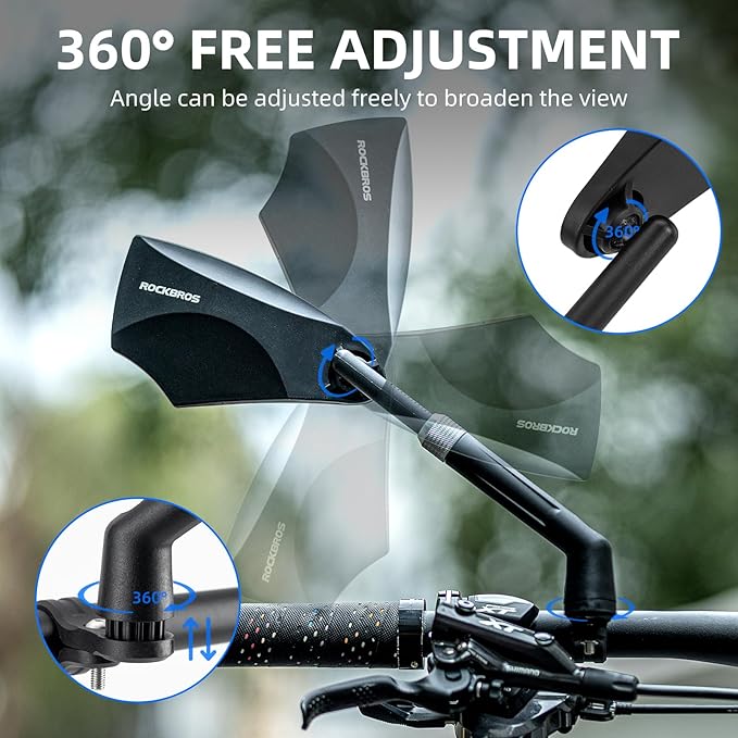 ROCKBROS Bike Mirrors for Handlebars, HD Anti-glare & Scratch Resistant Rear View Bicycle Mirrors, Foldable, Retractable & Adjustable Mount for 21-24cm Handlebar, Ebike, Escooter Accessories (Left)