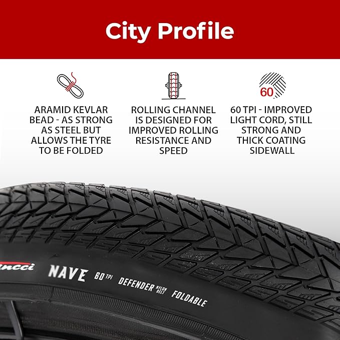 Fincci 700x35c Tire 37-622 Foldable 60 TPI City Commuter with Nylon Protection for Cycle Road Mountain MTB Hybrid Touring Electric Bike Bicycle