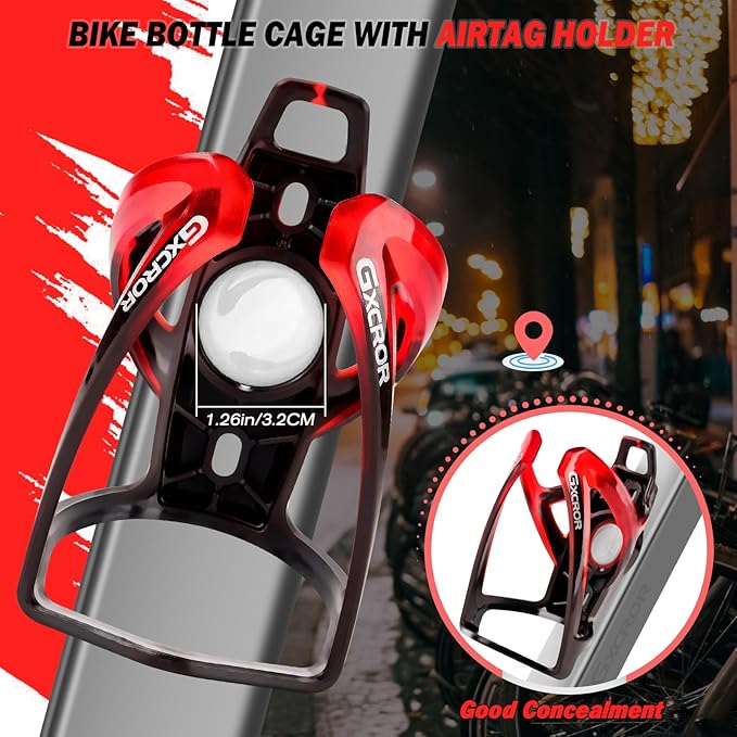 GXCROR AirTag Cage Bicycle Bottle Cage with Stealth Airtag Storage,Bike Water Bottle Holder,Water Bottle Holder for Bike,Durable,Bike Cup Holder for Most Bottle