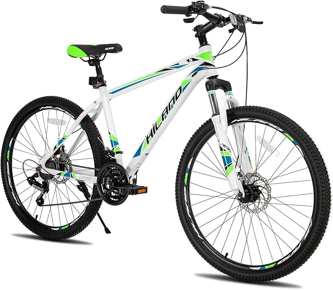 HILAND 26" MTB Mountain Bike for Men Women Adults, 18-Speed, Disc Brake, Lightweight Aluminum Frame, 3/6 Spoke Wheel
