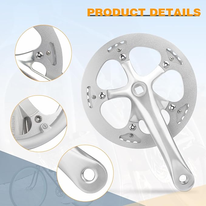 ZUKKA Bicycle Crankset 42/46/52 Teeth Aluminum Alloy Crankset with Double Chain Cover 170mm Arm for MTB Mountain Bike Compatible with 6/7/8/9/10 Speeds Bike Square Type