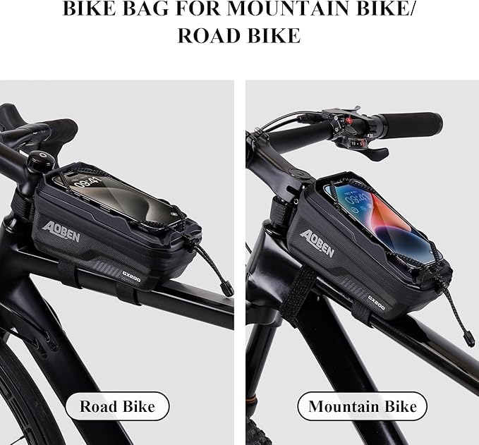 Aoben Bike Bicycle Phone Front Frame Bag for Mountain Bike Road Bike, EVA Hard Casing Bike Phone Holder Bike Phone Mount for MTB, Bike Bicycle Accessories for Cell Phone Under 6.8 Inches (Black)