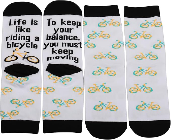 MBMSO 2 Pairs Life Is Like Riding a Bicycle Socks Bicycle Gifts for Biker Novelty Socks Cycling Lover Gift Cyclist Bike Socks